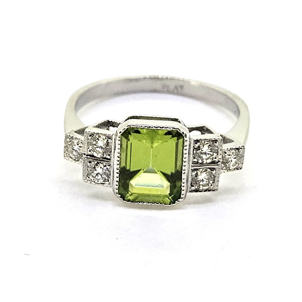 1.65ct Peridot and Diamond Engagement Ring in Platinum