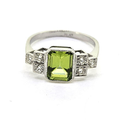 1.65ct Peridot and Diamond Engagement Ring in Platinum