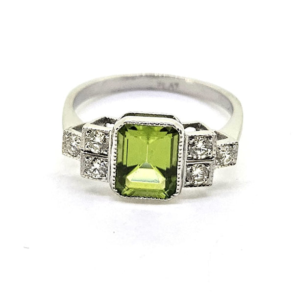 1.65ct Peridot and Diamond Engagement Ring in Platinum