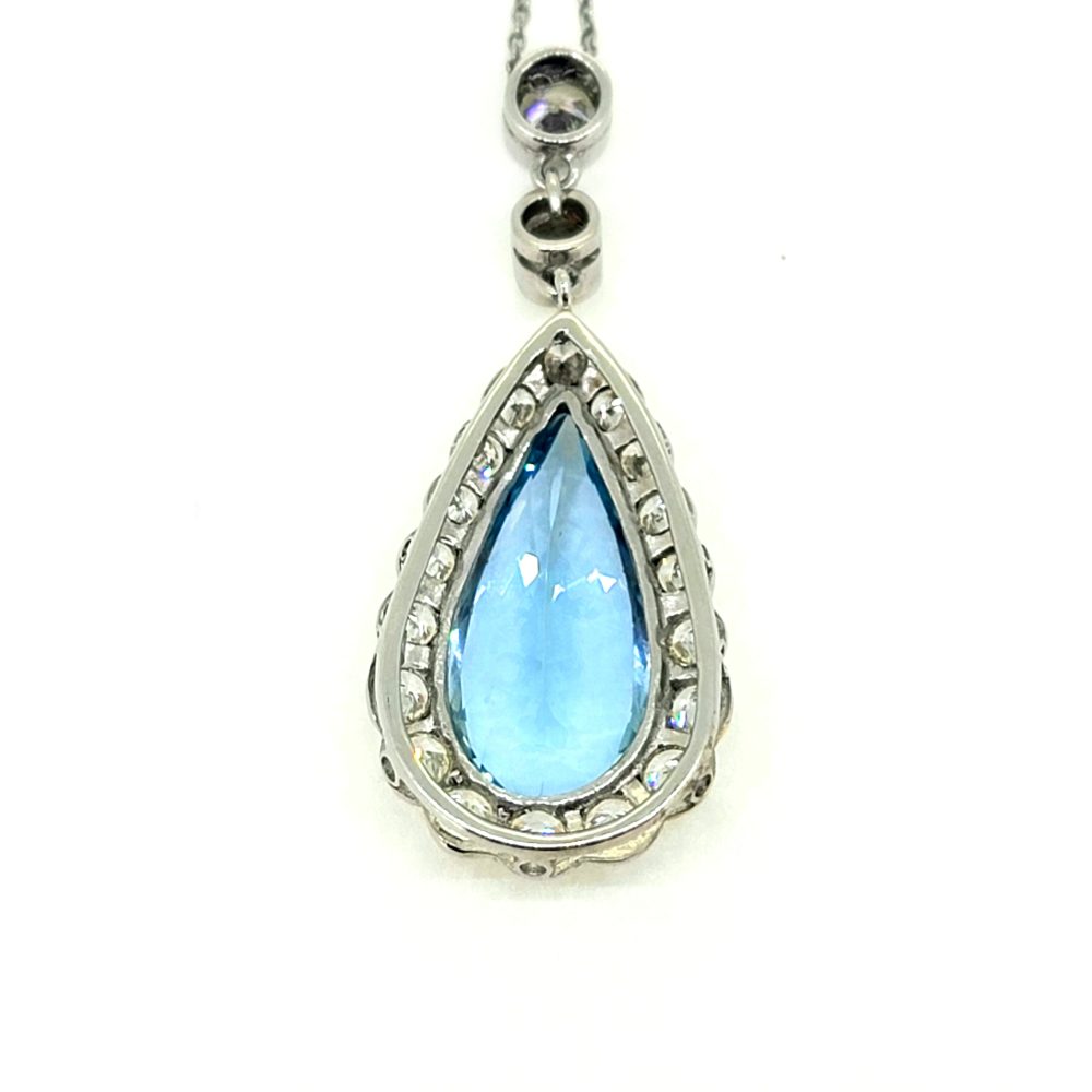 8ct Pear Cut Aquamarine and 2ct Diamond Cluster Pendant in Platinum