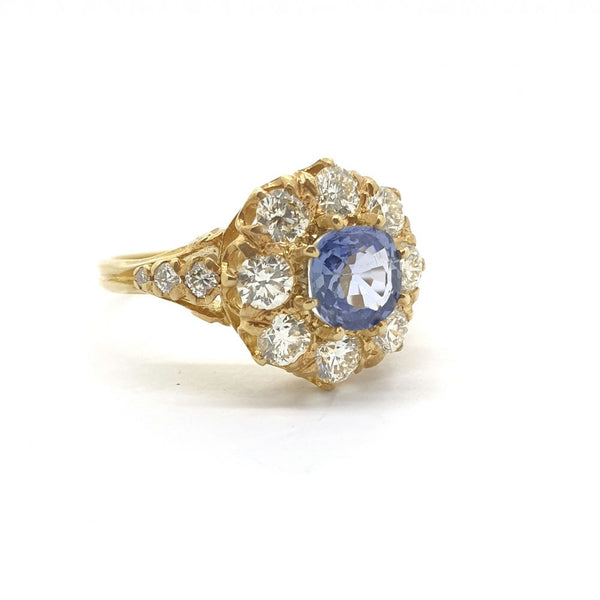 Antique Style Sapphire and Diamond Cluster Engagement Ring