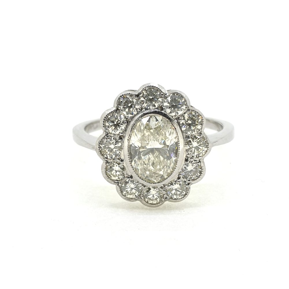 1.25ct Oval Diamond Daisy Cluster Ring in Platinum, 2 carat total