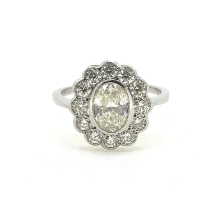 1.25ct Oval Diamond Daisy Cluster Ring in Platinum, 2 carat total
