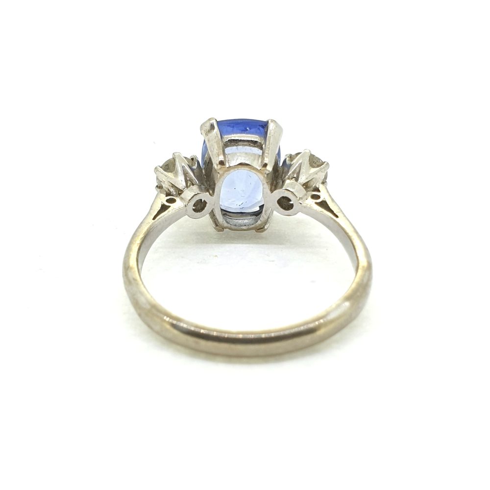 Vintage Natural Sapphire and Diamond Three Stone Engagement Ring