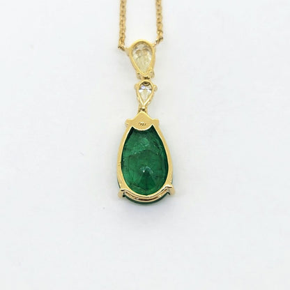 8ct Pear Cut Emerald and Diamond Drop Pendant Necklace