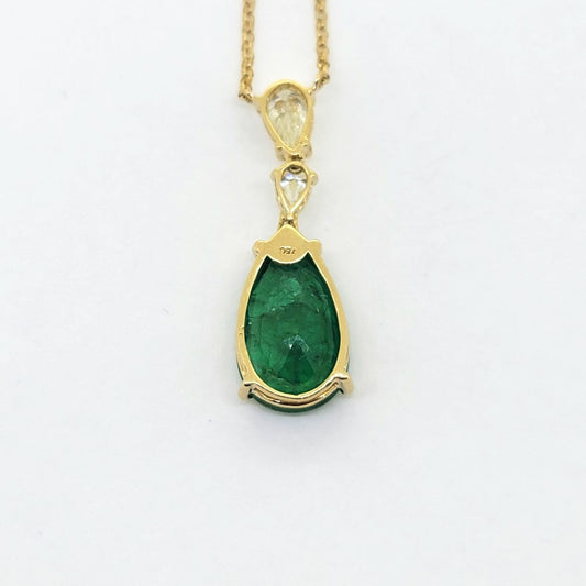 8ct Pear Cut Emerald and Diamond Drop Pendant Necklace