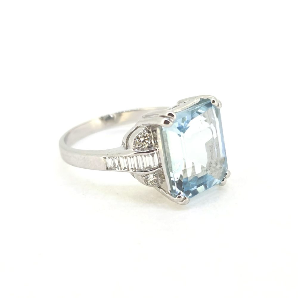 3.52ct Aquamarine and Diamond Dress Ring with baguette shoulders