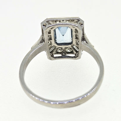 Aquamarine and Diamond Cluster Ring Aq1.0 D.50 Platinum