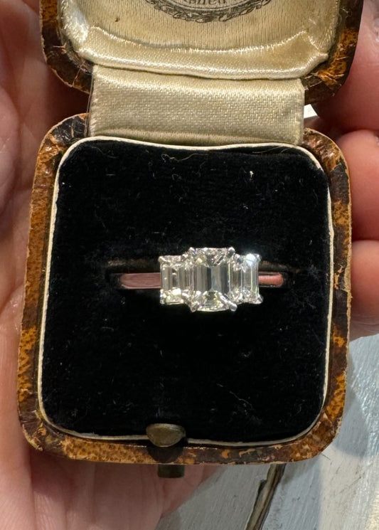 1.39ct Emerald Cut Diamond Engagement Three Stone Ring in Platinum, G/H colour