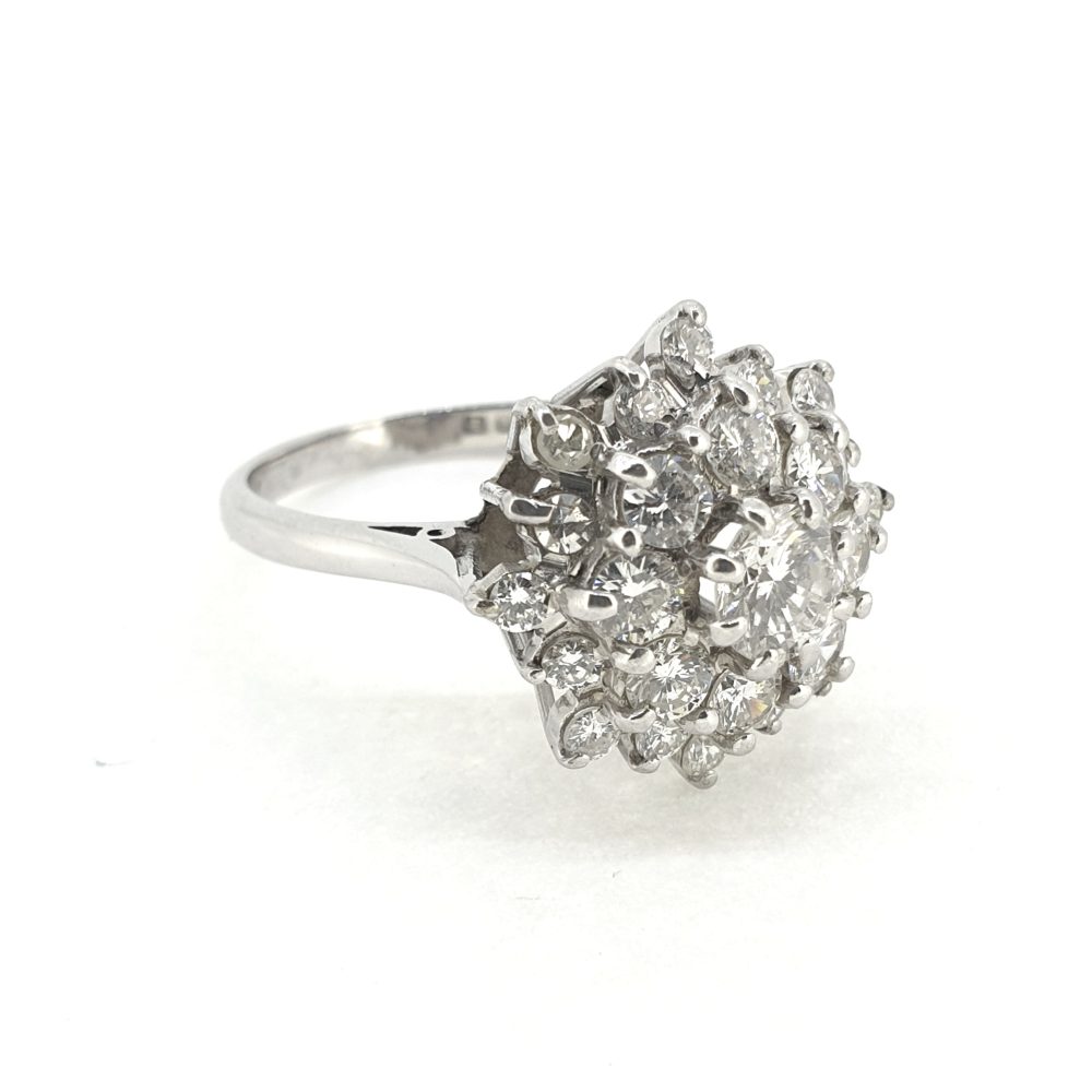 Vintage 1.50ct Diamond Sunburst Cluster Dress Ring in 18ct White Gold
