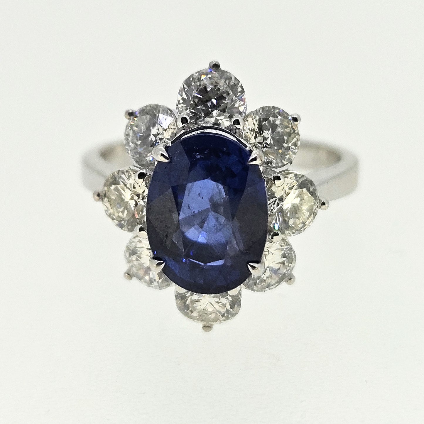 3.80ct Sapphire and Diamond Cluster Engagement Ring in 18ct White Gold