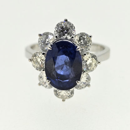 3.80ct Sapphire and Diamond Cluster Engagement Ring in 18ct White Gold