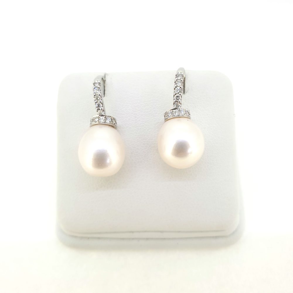 Freshwater Pearl and Diamond Drop Earrings