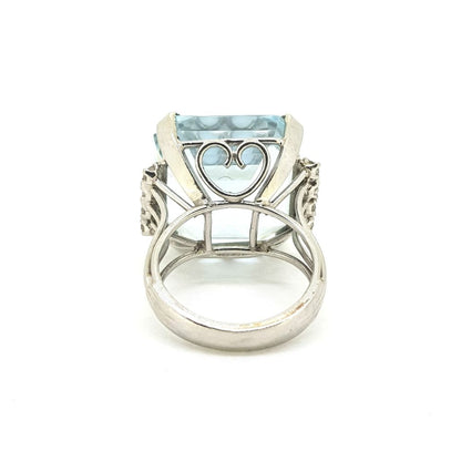 35ct Aquamarine and Diamond Cocktail Dress Ring in Platinum
