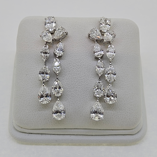 Pear and Marquise Cut Diamond Double Drop Earrings, 6.32 carats