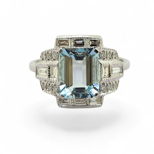 2ct Aquamarine and Diamond Cluster Dress Ring