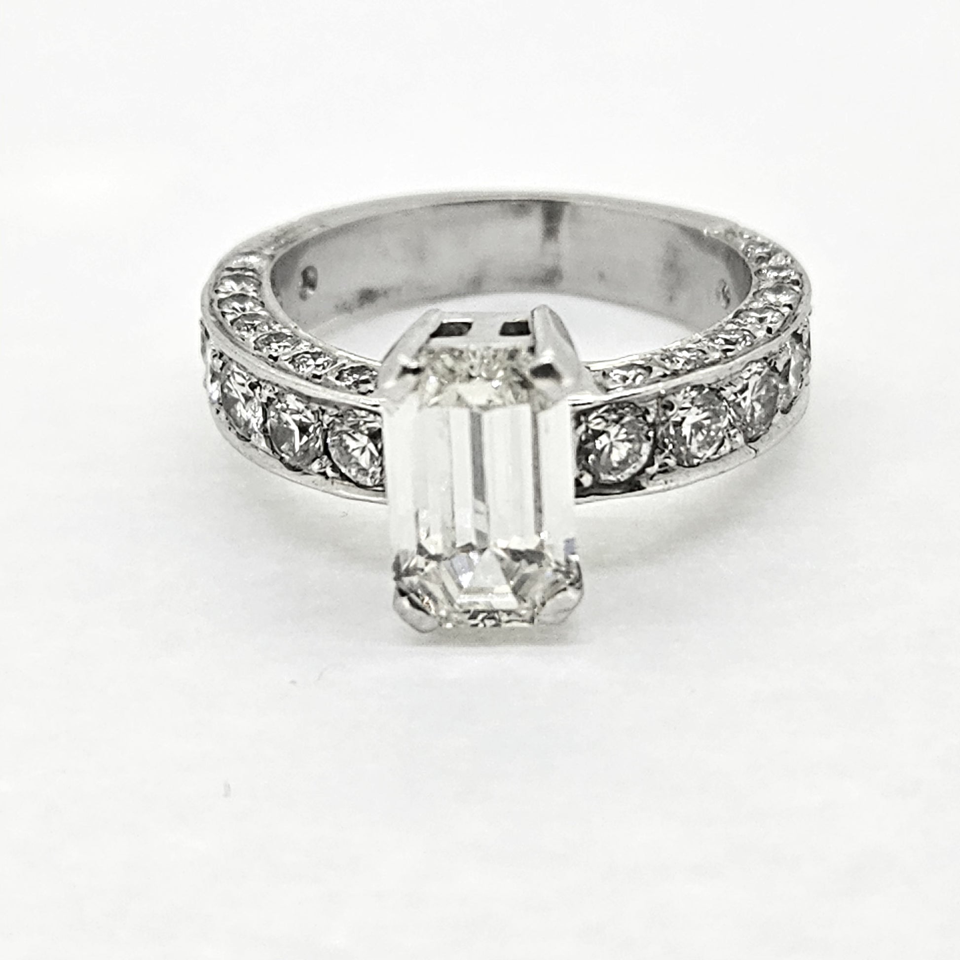 Pre Owned 1.40ct Emerald Cut Diamond Solitaire Engagement Ring with Diamond Shoulders