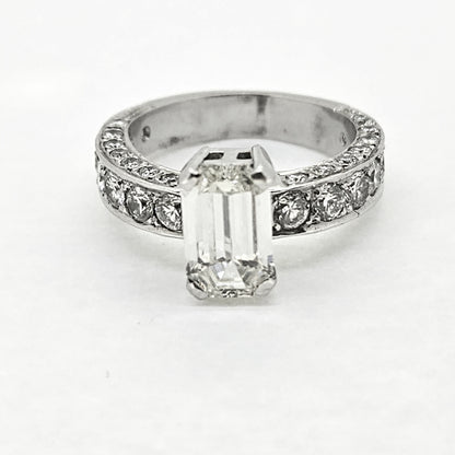 Pre Owned 1.40ct Emerald Cut Diamond Solitaire Engagement Ring with Diamond Shoulders