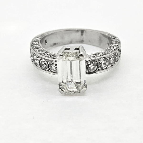 Pre Owned 1.40ct Emerald Cut Diamond Solitaire Engagement Ring with Diamond Shoulders