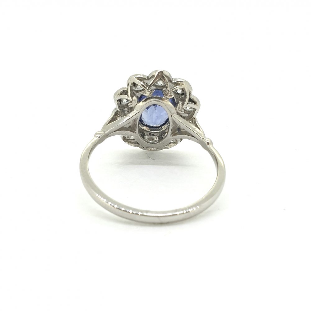 1.86ct Oval Sapphire and Diamond Floral Cluster Ring in Platinum