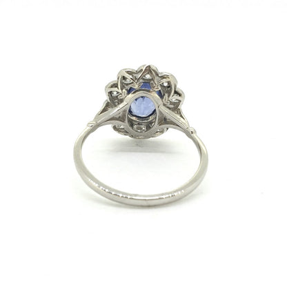 1.86ct Oval Sapphire and Diamond Floral Cluster Ring in Platinum