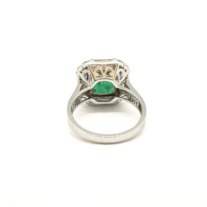 4.22ct Emerald and Diamond Square Cluster Ring in 18ct White Gold
