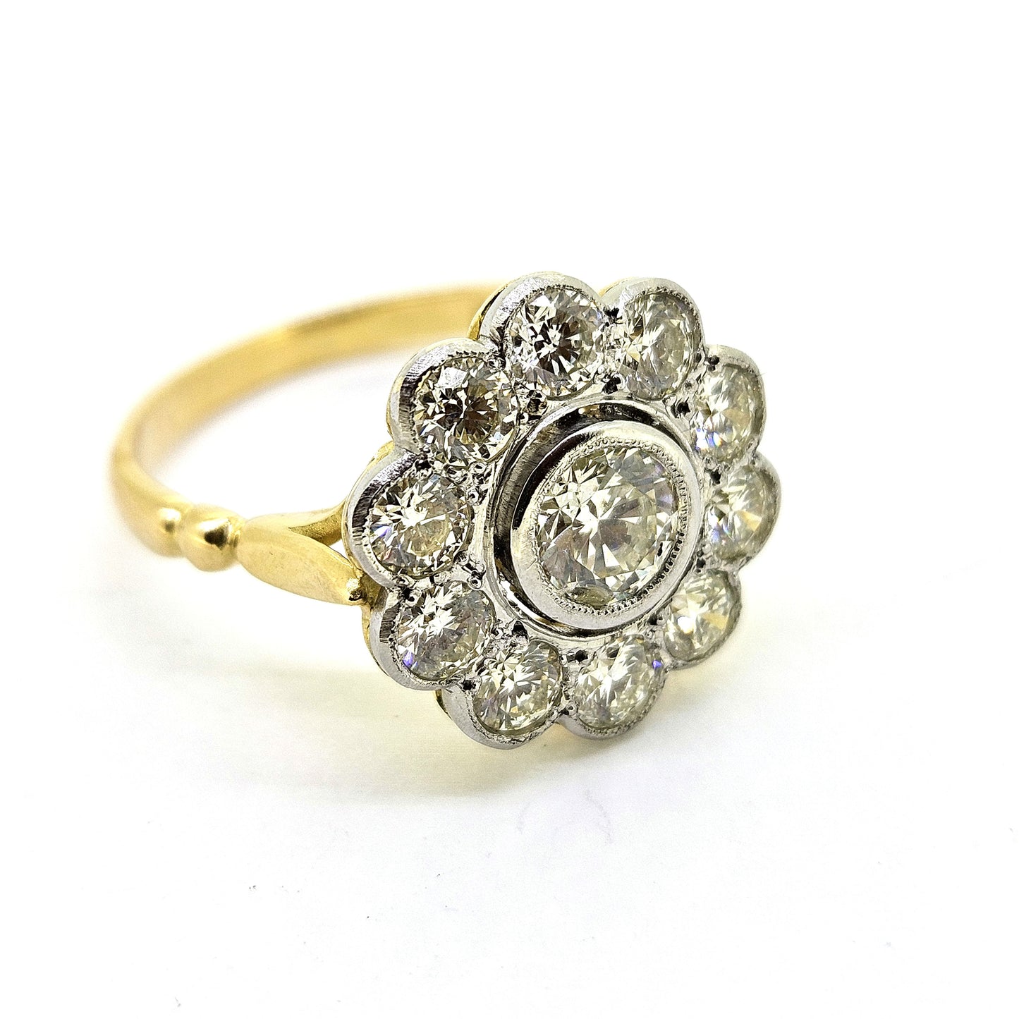 Diamond Daisy Flower Cluster Ring in Platinum to 18ct Yellow Gold