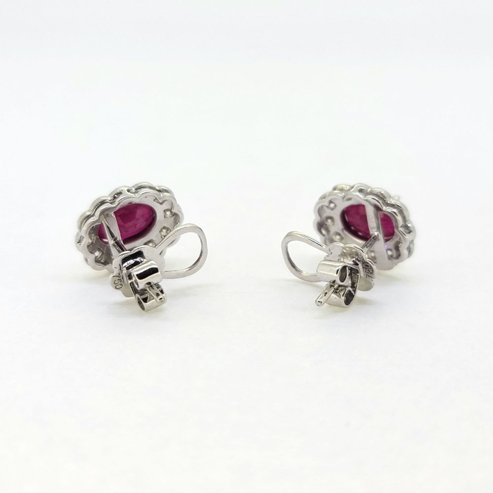 2.88ct Oval Ruby and Diamond Floral Cluster Stud Earrings