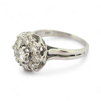 Vintage 1ct Diamond Cluster Engagement Ring in 18ct White Gold, Circa 1975