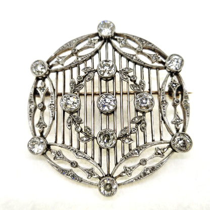 Antique Belle Epoque Diamond Circular Brooch in Platinum and Gold