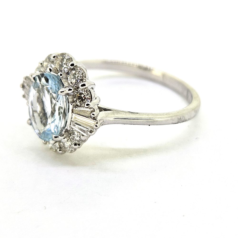 Modern Aquamarine and Diamond Cluster Dress Ring
