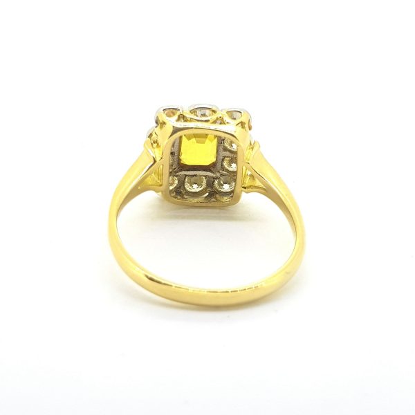 Vintage 1.20ct Yellow Sapphire and Diamond Cluster Ring in 18ct Yellow Gold, Circa 1970