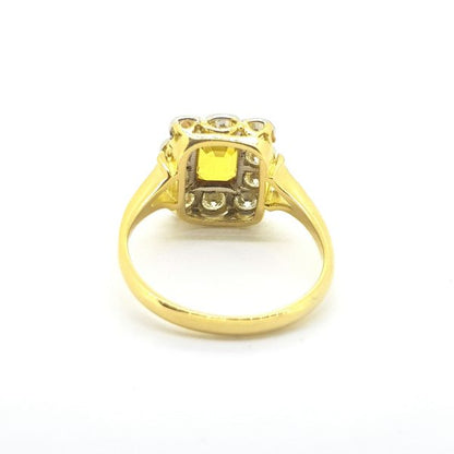 Vintage 1.20ct Yellow Sapphire and Diamond Cluster Ring in 18ct Yellow Gold, Circa 1970