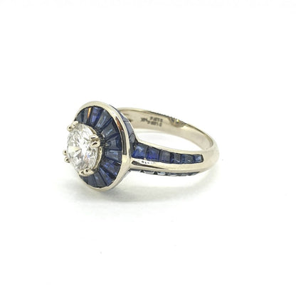 1.09ct Diamond and Calibre Sapphire Target Ring in 14ct Gold