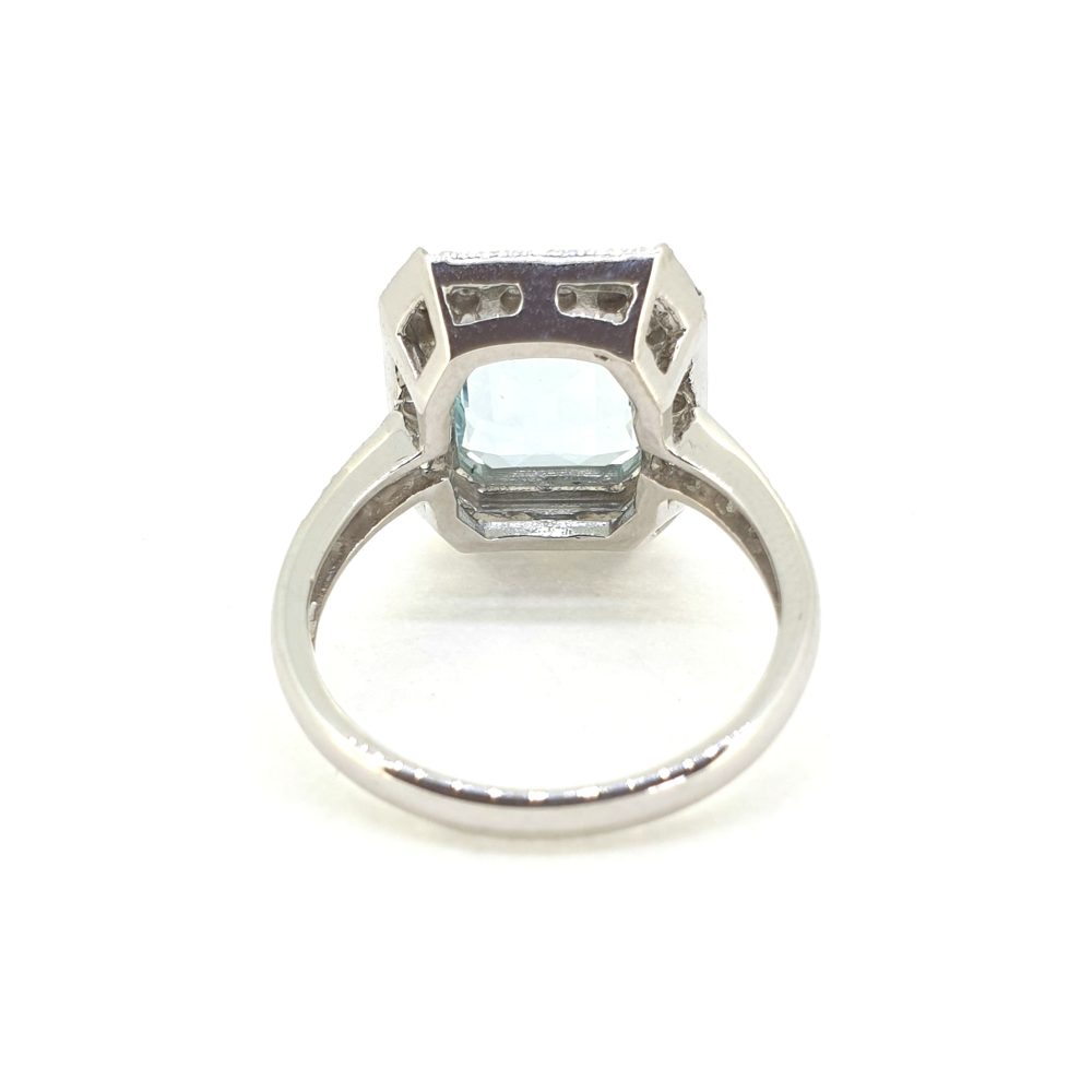 3.70ct Emerald Cut Aquamarine and Diamond Cluster Ring