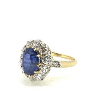 Sri Lankan 3.35ct Sapphire and Diamond Cluster Engagement Ring