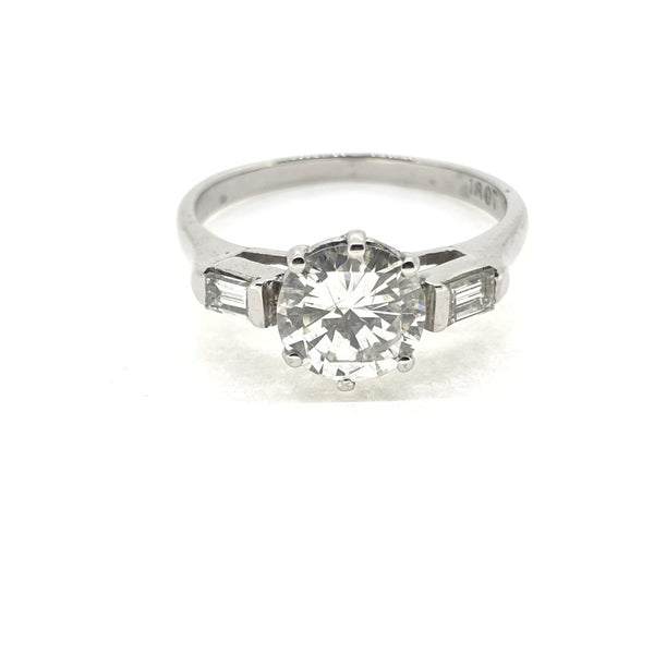 1ct Diamond Solitaire Engagement Ring with Baguette Shoulders in 18ct White Gold