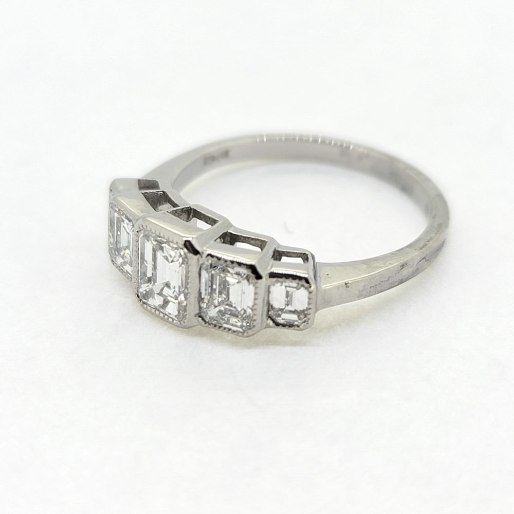 Emerald Cut Diamond Five Stone Engagement Ring in Platinum, 1.75 carats
