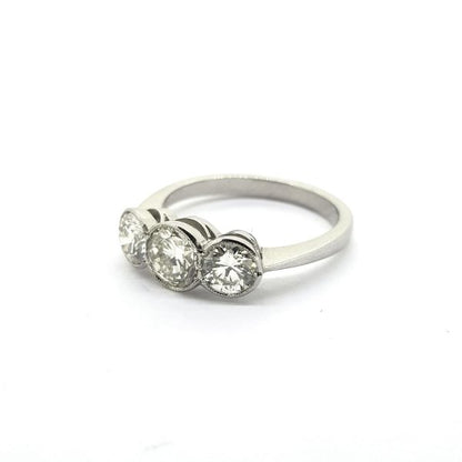 Platinum and Diamond Three Stone Ring, 1.55 carat total