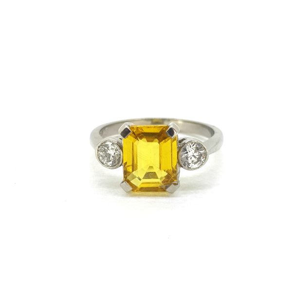 2.80ct Yellow Sapphire and Diamond Three Stone Ring
