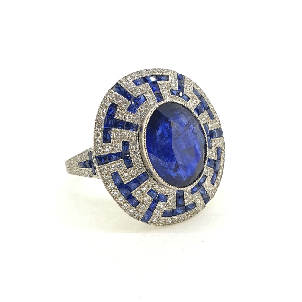4.86ct Oval Sapphire and Diamond Cluster Dress Ring in Platinum