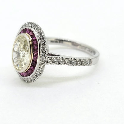 1.51ct Fancy Yellow Diamond and Ruby Cluster Ring in Platinum