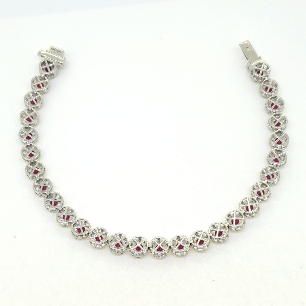 Contemporary 5ct Ruby and Diamond Cluster Line Bracelet