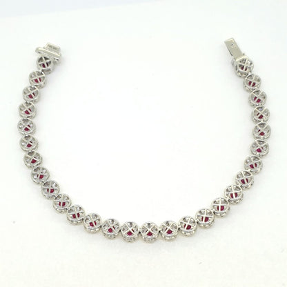 Contemporary 5ct Ruby and Diamond Cluster Line Bracelet