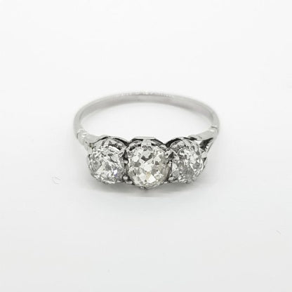 Vintage Old Cut Diamond Three Stone Ring, 1.50 carat total
