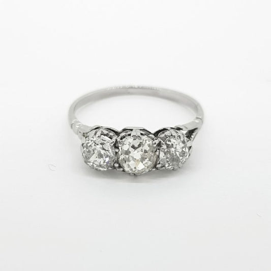 Vintage Old Cut Diamond Three Stone Ring, 1.50 carat total