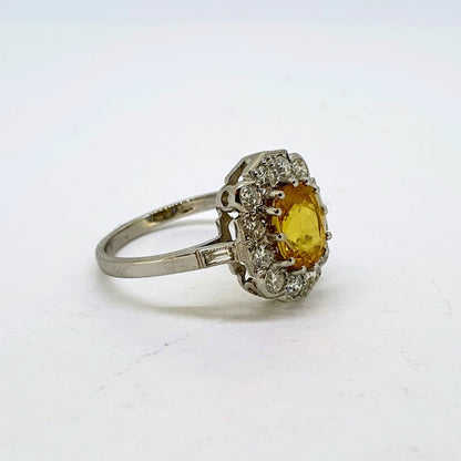 Modern 2.10ct Yellow Sapphire and Diamond Cluster Ring in Platinum