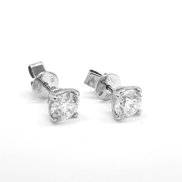 Diamond Stud Earrings in 18ct White Gold, 1.26 carat total, G colour