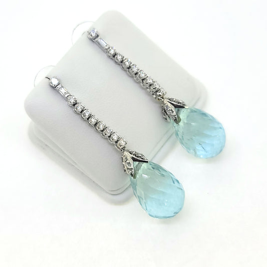 20cts Briolette Aquamarine and Diamond Drop Earrings