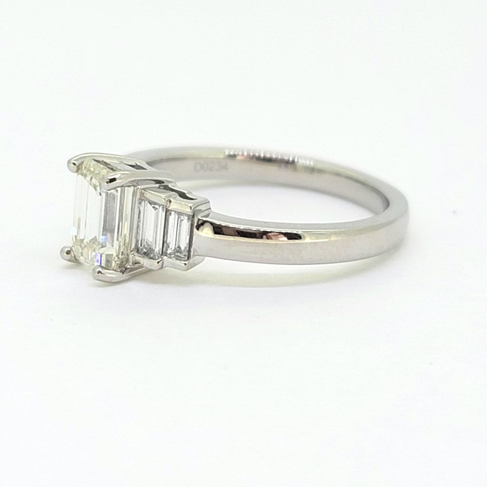 1.21ct Emerald Cut Diamond Engagement Ring with Baguette Sides in Platinum
